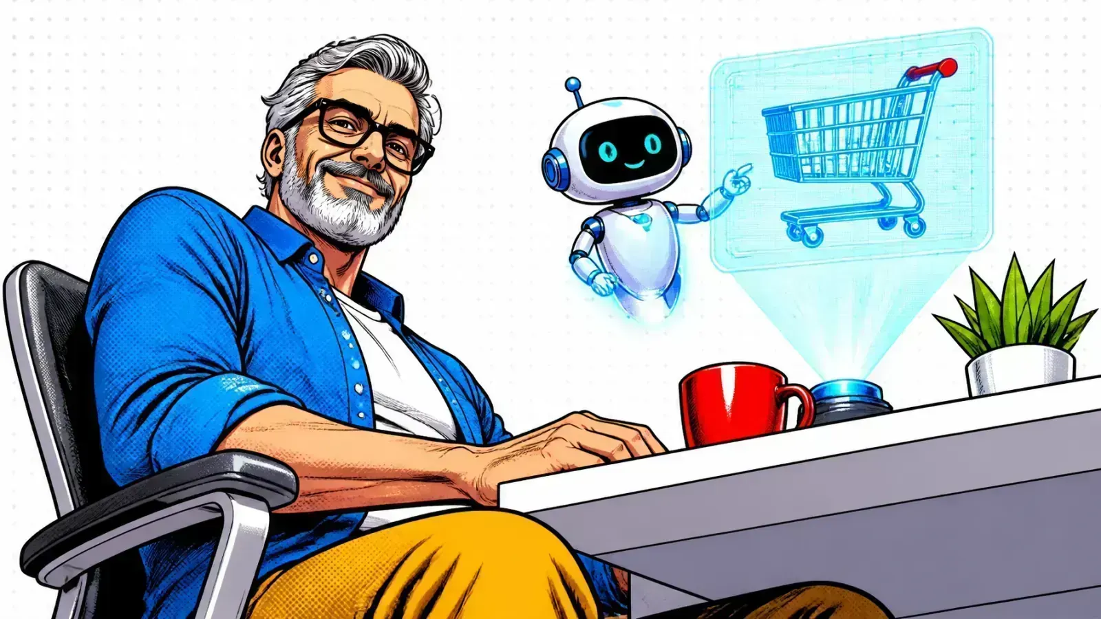 Illustration of AI agents shopping on a programmatic storefront