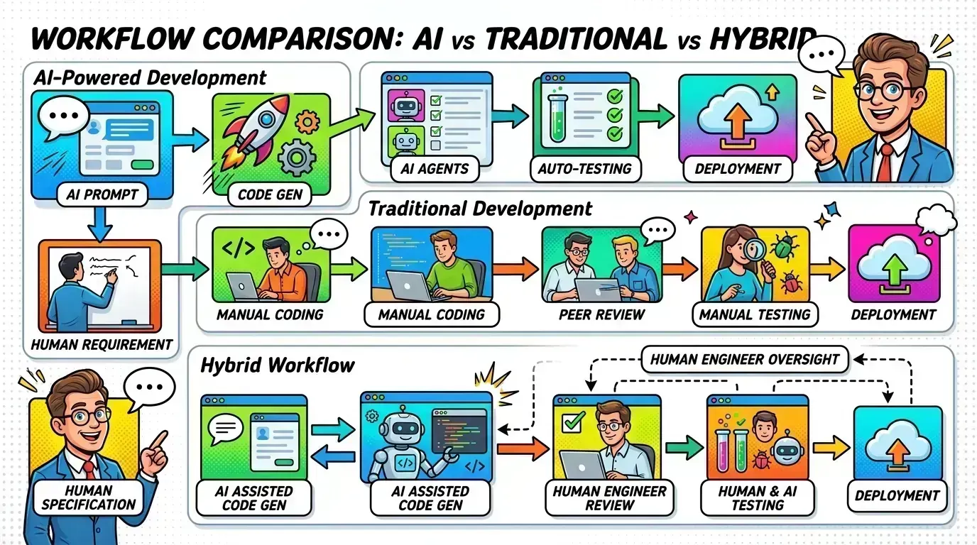 Architecture visual showing AI, traditional, and hybrid engineering workflow
