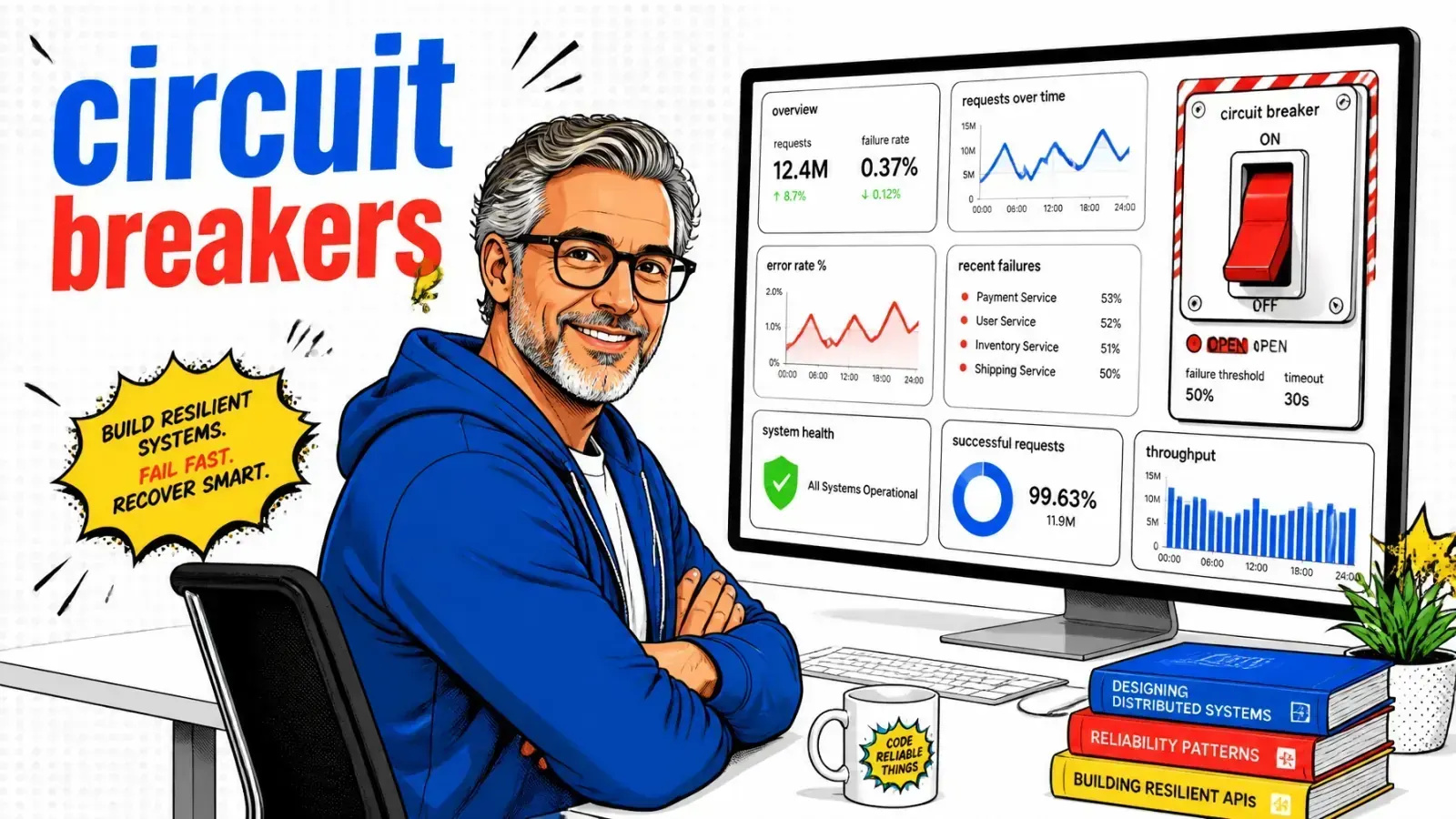 Circuit breakers wrapping AI service calls to prevent cascading failures