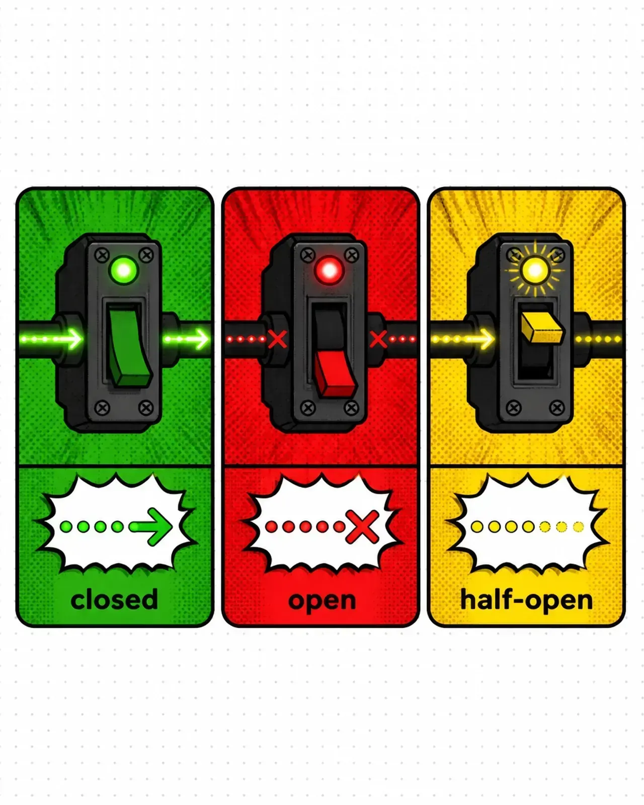 Closed, open, and half-open circuit breaker states