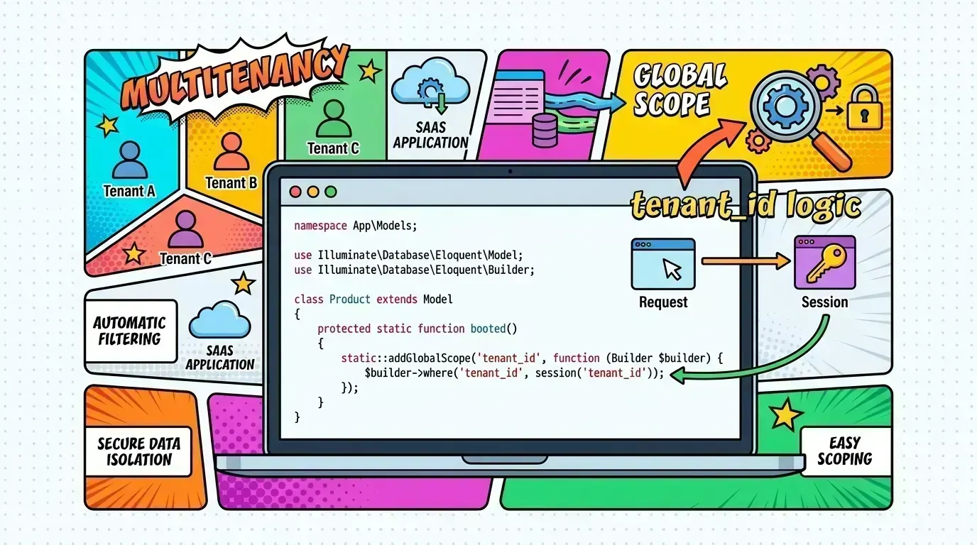 Annotated code snippet showing a BelongsToTenant trait