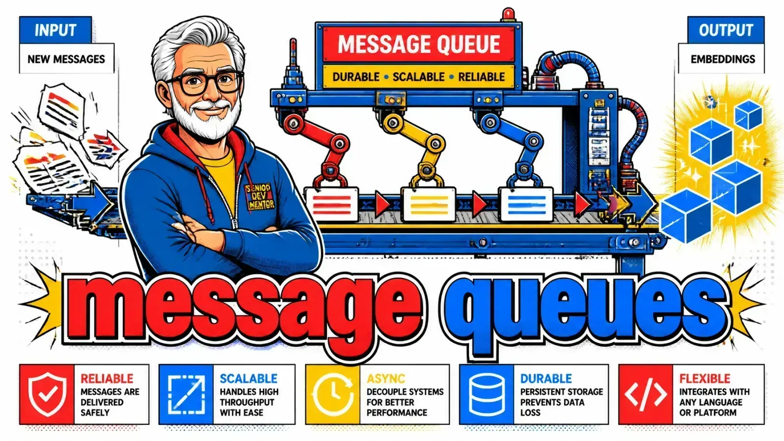 Document processing pipeline fed by a message queue with multiple worker stages