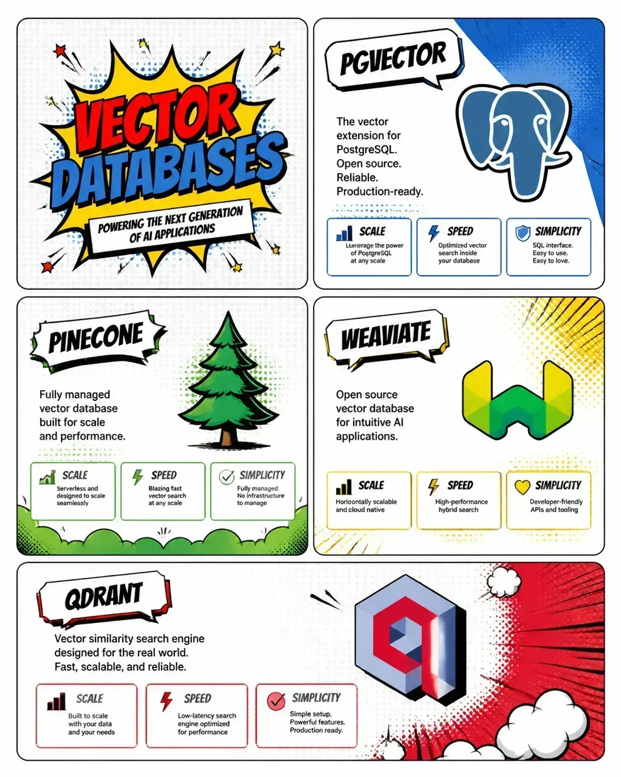 Comparison bento grid of vector databases