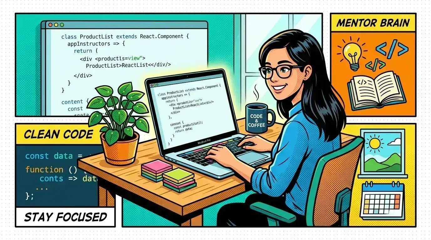Pop-art final visual of a calm web tier while workers chew through background jobs