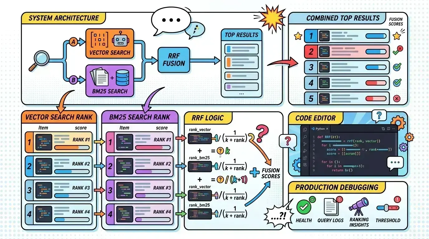 Annotated code snippet for reciprocal rank fusion logic
